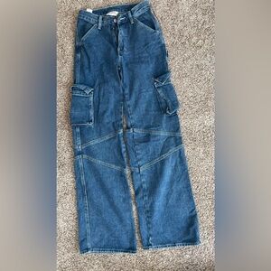 Pacsun Barbie Dark Blue Mid Rise Fitted Cargo Flare Jeans